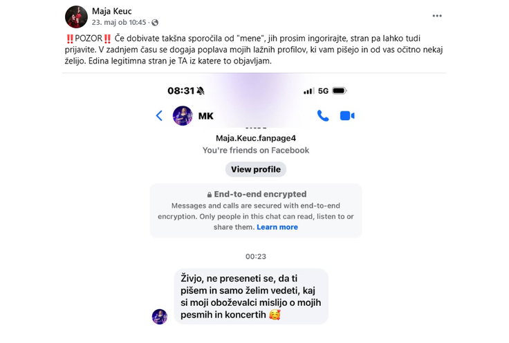 Opozorilo resnične Maje Keuc na Facebooku | Foto: Posnetek  zaslona